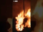 Bus depot burns after Russia strikes