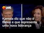 Debate nos EUA: Kamala diz que 'não é Biden' depois de Trump acusá-la de ser igual ao presidente