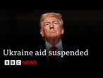 Trump ends Ukraine military aid and begins trade war with Canada, Mexico, China | BBC News