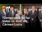 Cármen Lucia enaltece Moraes e diz que 'democracia se faz todos os dias'