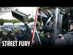 Thugs hurl bins, bottles & bricks in violent clash with riot cops at protest over Henry Nowak murder