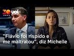 Michelle diz que Flávio Bolsonaro a maltratou durante ligação: 'Foi muito ríspido, me distratou'