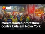 Manifestantes protestam contra Lula pouco antes de sua chegada a Nova York