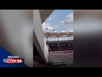 Tolosa, paracadutista resta incastrato sul tetto dello stadio