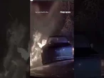 WATCH: A truck catches fire and rolls backwards into a patrol car #shorts #fire #truck