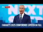 Nigel Farage delivers keynote speech at Reform party conference in Birmingham