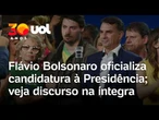 Flávio defende Bolsonaro, ataca Lula e Moraes e oficializa candidatura; veja discurso na íntegra