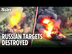 Russian tank EXPLODES in fireball as Ukraine launches wave of drone attacks