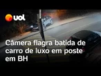 Homem perde controle de carro de luxo e bate em poste em bairro nobre de Belo Horizonte; vídeo