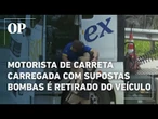 Motorista de caminhão carregado com supostas bombas no rodoanel em São Paulo é retirado do veículo