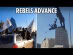 Syrian rebels topple Assad family statue after seizing Aleppo in major blow to tyrant & pal Putin