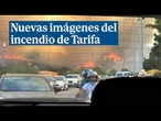 Nuevas imágenes del incendio de Tarifa por el que han desalojado viviendas en Atlanterra