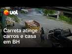 Carreta perde controle atinge carros e casas em Belo Horizonte; veja vídeo