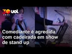 Comediante é agredida com cadeirada durante show de stand up em Florianópolis; veja o momento