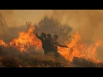 En images, les pompiers luttent contre un important incendie de forêt sur l'île grecque de Crète