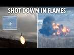 Russian Su-25 attack plane shot down by Ukraine & explodes in fireball