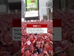 Norway fans show off their unique 'Viking ship' celebration in Times Square. #BBCNews