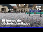 Colombie: une place mythique de Bogota recouverte de déchets plastiques