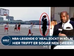 KÖLN: NBA-Legende Shaquille O´Neal zockt spontan mit Fans - und trifft sogar nen Dreier!