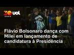 Flávio Bolsonaro dança com Milei em lançamento de candidatura à Presidência