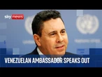 Venezuela’s UN ambassador speaks to reporters after president accuses US of coup attempt