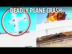 Horror moment plane crashes into busy warehouse killing 2 & injuring 19 near Disneyland, California