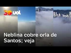 Neblina cobre o litoral de SP e cria cenário impressionante na orla de Santos; veja