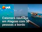 Catamarã naufraga em Alagoas: vídeos mostram embarcação afundando e o resgate no mar de Maragogi