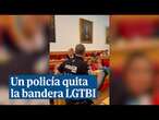 Un policía entra al pleno del Ayuntamiento de Toledo a quitar las banderas LGTBI