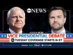 LIVE - Election 2024 | Vice Presidential Debate - Sen. JD Vance, Gov. Tim Walz face off