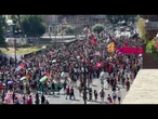La manifestazione Antifascista in via dei Fori Imperiali a Roma vista dall’alto