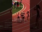 Hurdler somersaults over finish line