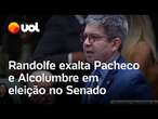 Randolfe exalta presidência do Pacheco no Senado e elogia Alcolumbre: 'Orgulho estar com ele'