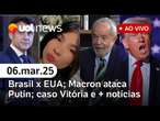 Brasil x EUA; Macron ataca Putin; caso Vitória Regina; fim do prazo para Bolsonaro e + | UOL News