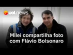 Milei posta foto com Flávio Bolsonaro após encontro na Argentina