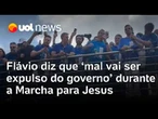 Flávio Bolsonaro diz que 'mal será expulso do governo' durante discurso na Marcha para Jesus