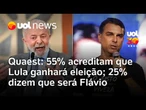 Lula ganhará eleição na visão de 55%, diz Quaest; Flávio Bolsonaro vence para 25%