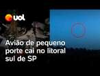 Avião de pequeno porte rodopia e cai em Itanhaém, no litoral sul de SP; uma pessoa morreu; vídeo