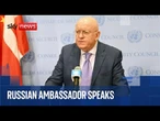 Russian ambassador to the UN gives news conference ahead of Security Council presidency