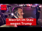 Um Trump durchzulassen, muss Macron im Stau stehen – und greift kurzerhand zum Handy