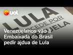 Venezuelanos pedem que Lula ajude na libertação de 'presos políticos' em Caracas durante protesto