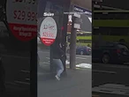 Moment gale force winds throw pedestrian into traffic in close call