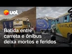 Acidente entre carreta e ônibus deixa ao menos 4 mortos e 32 feridos em MG; assista o vídeo