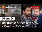 Datafolha: Nunes tem 55%, e Boulos marca 33% na largada do 2º turno; análises ao vivo | UOL News