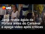 Após críticas, Janja apaga vídeo em que mostra águia da Portela antes do Carnaval