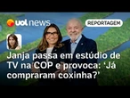 Janja passa em estúdio de TV na COP30 e provoca imprensa: 'Já compraram coxinha?' | Thais Bilenky
