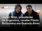 Flávio Bolsonaro e Milei se encontram, e presidente da Argentina fala em 'onda azul' para o Brasil