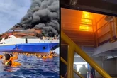Arde el barco KM Barcelona con centenares de pasajeros en Indonesia y se viven escenas de pánico