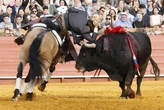 Diego Ventura y Guillermo Hermoso de Mendoza cortan sendas orejas en un espeso festejo de rejones en Sevilla