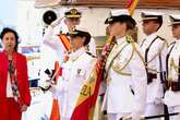 La princesa Leonor es abanderada en el acto de jura en el buque Elcano en Montevideo